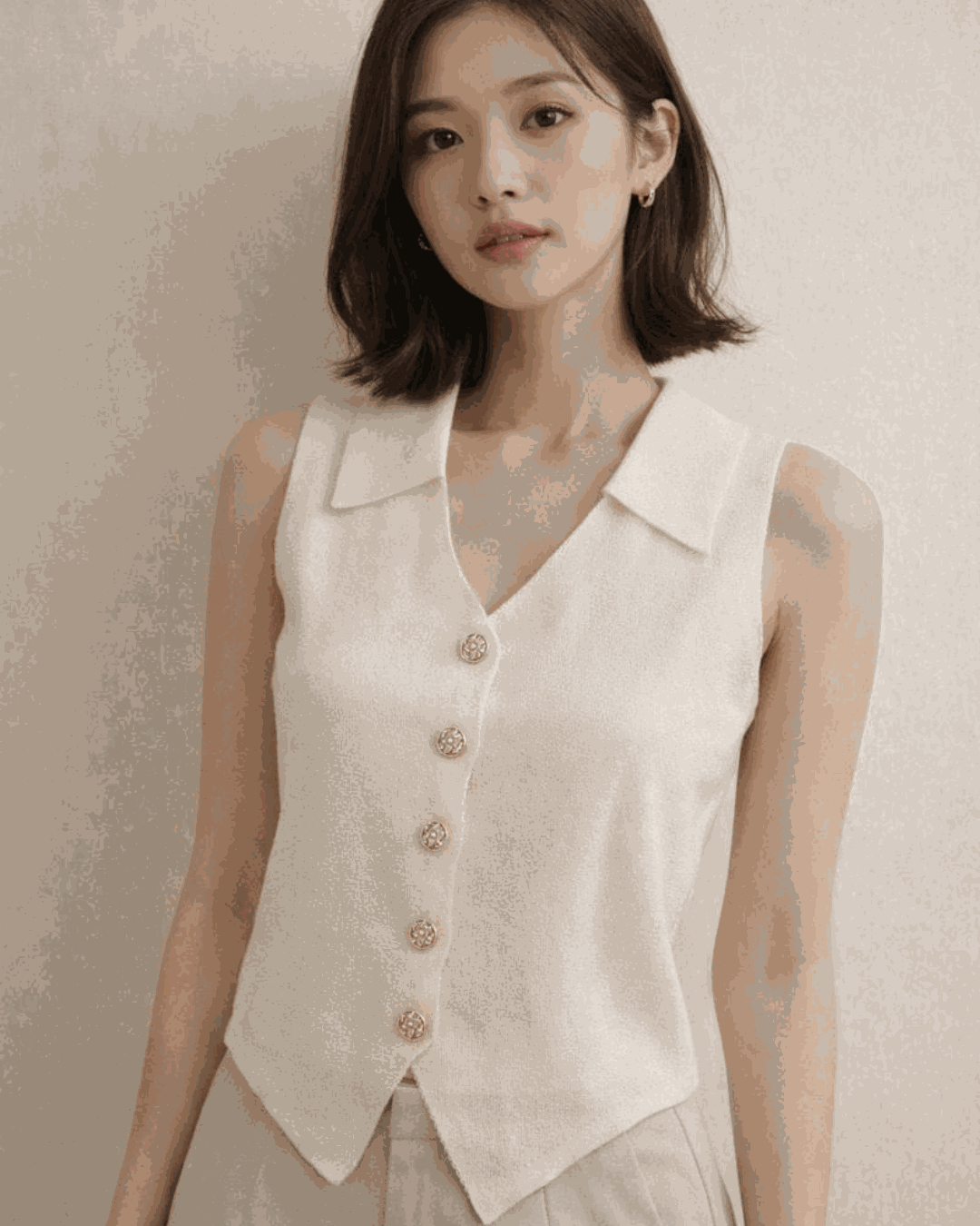 White Sleeveless Button Vest