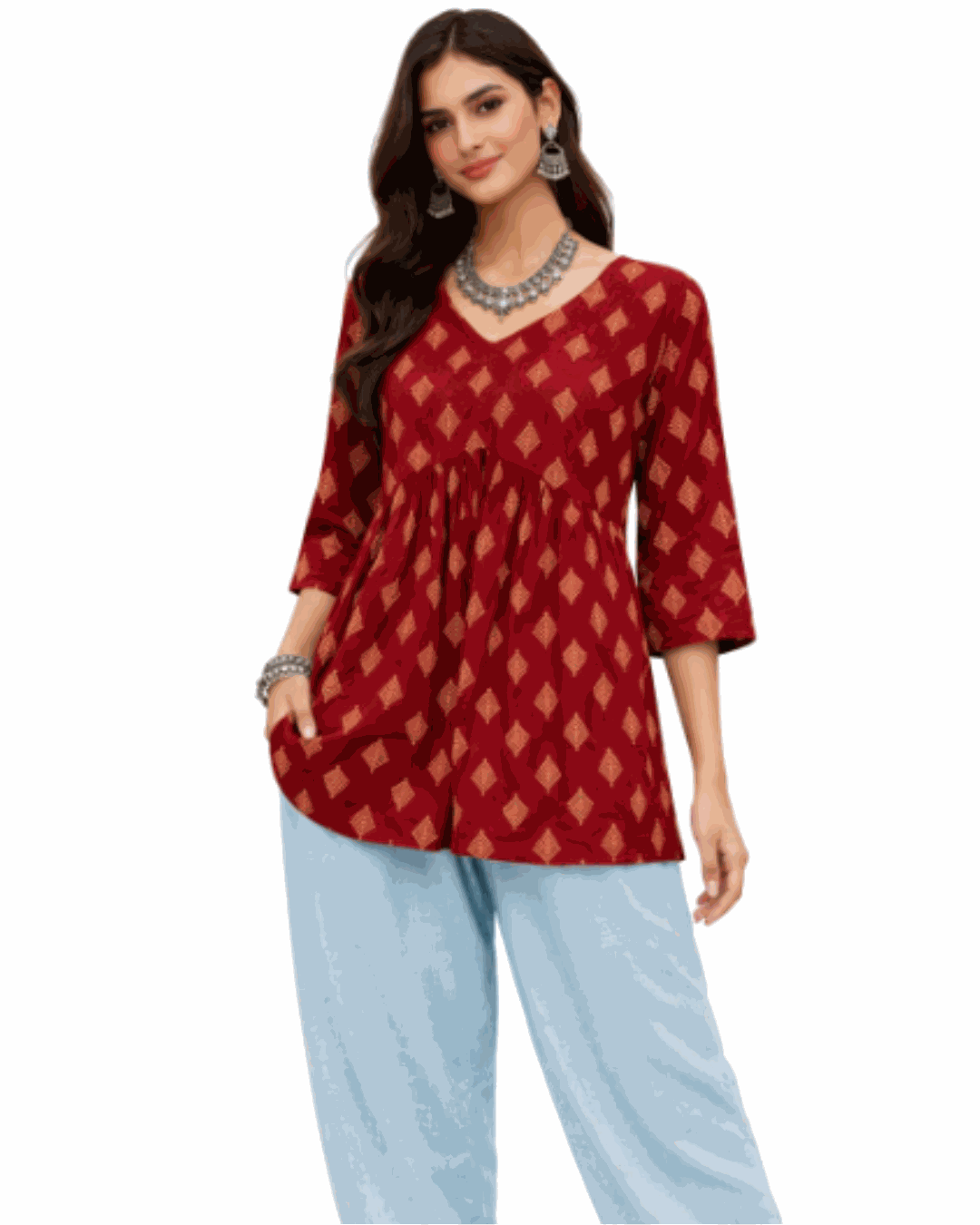 Maroon Printed Peplum Top